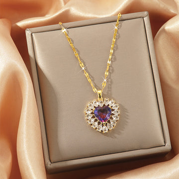 Heart Shaped Colourful Crystal Pendant Necklace