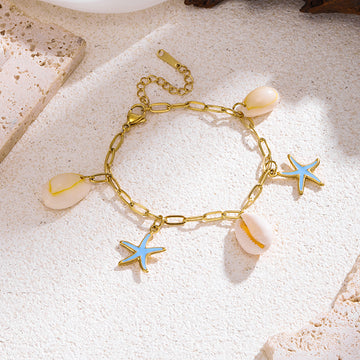 Fashionable Star Shell Necklace Set Luxury Women's Stainless Steel Jewelry Bracelet Earrings Summer Trendy Accessory