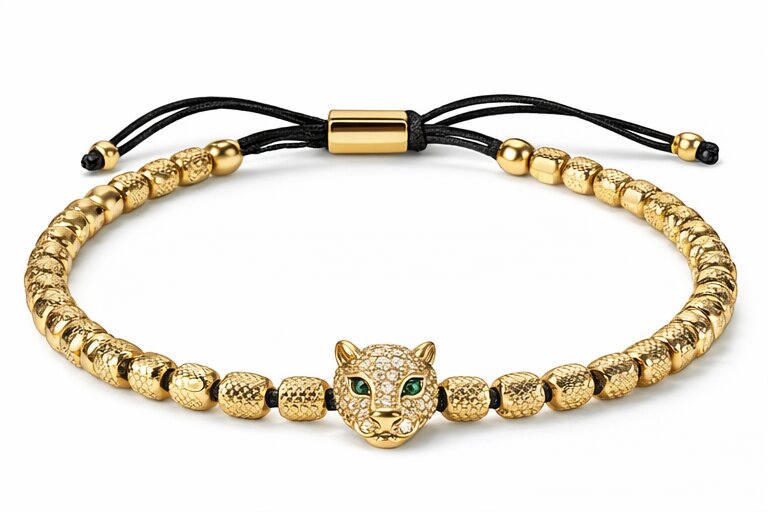 Panther Gold Beaded Bracelet – Luxury Adjustable Designer Bracelet